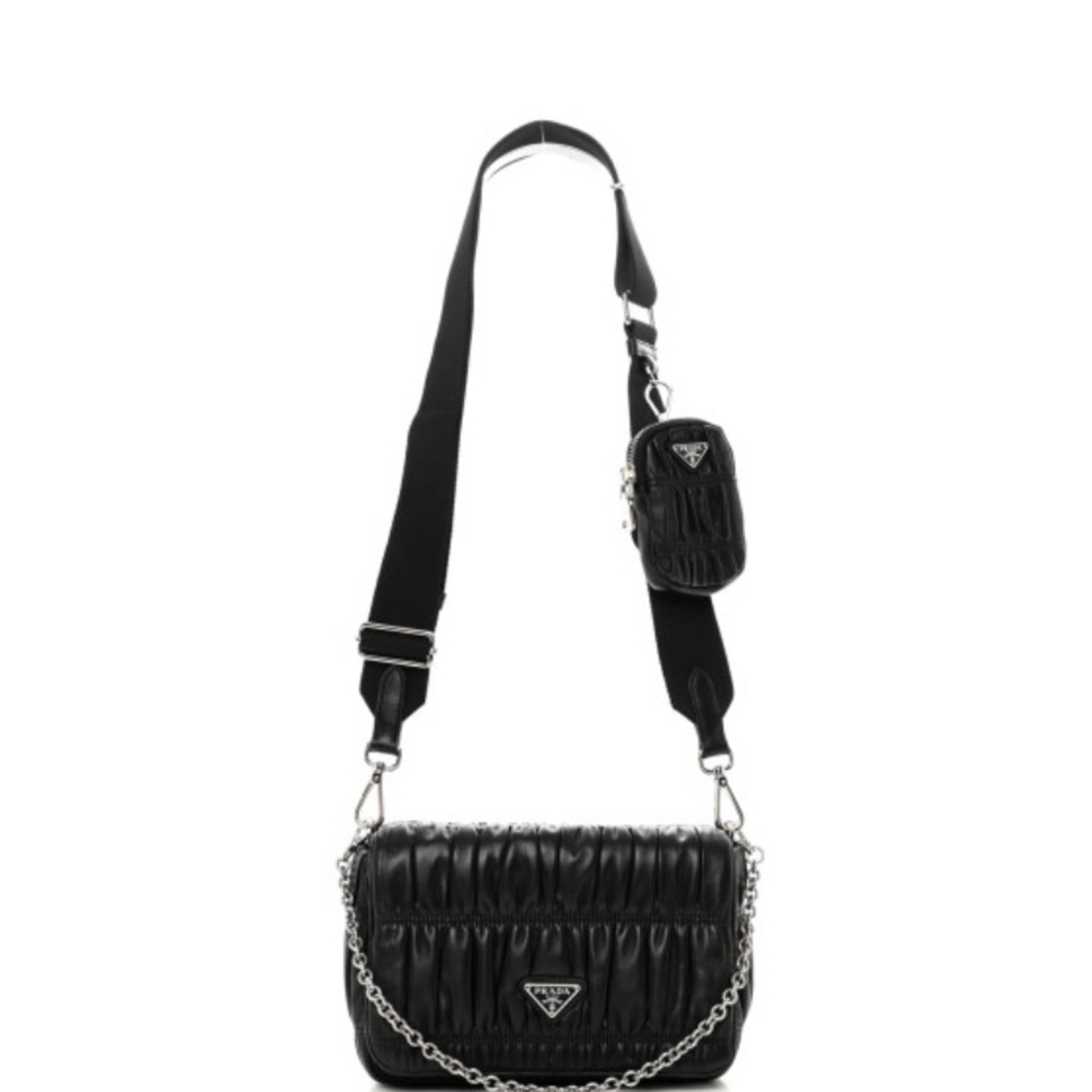 Prada Black Napa Leather Gaufre Bag with Chain